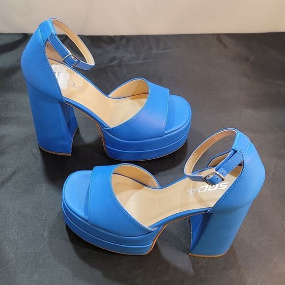 BRAND NEW SODA FAUX LEATHER HIGH PLATFORM CHUNKY ANKLE STRAP HEEL SANDAL S2 - Picture 11 of 14